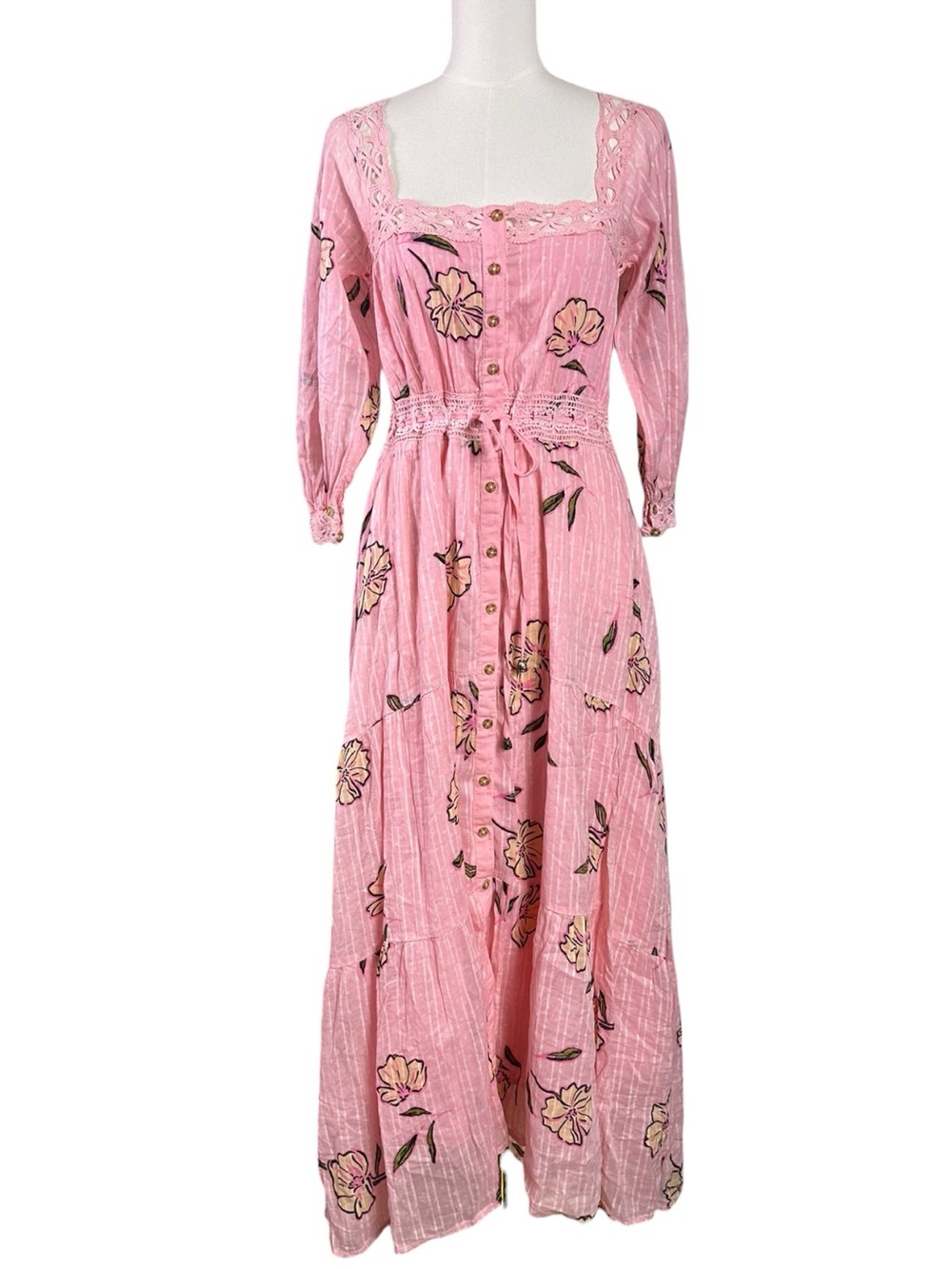 Free People Bohemian Cottage Ethereal Dainty Morning Meadows Maxi Dress Large - Picture 11 of 16
